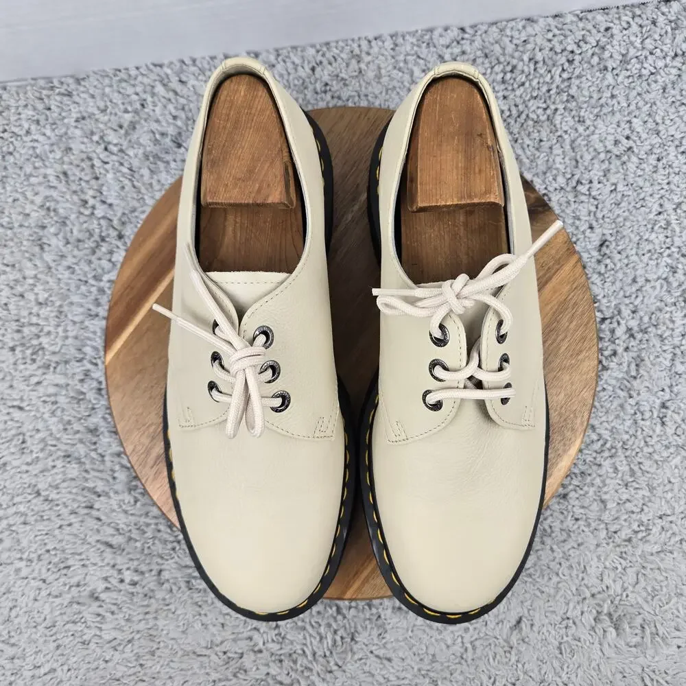 Dr. Martens Mens 12 Quad 1461 II Pisa Beige Leather Low Platform Y2K Chunky Shoe